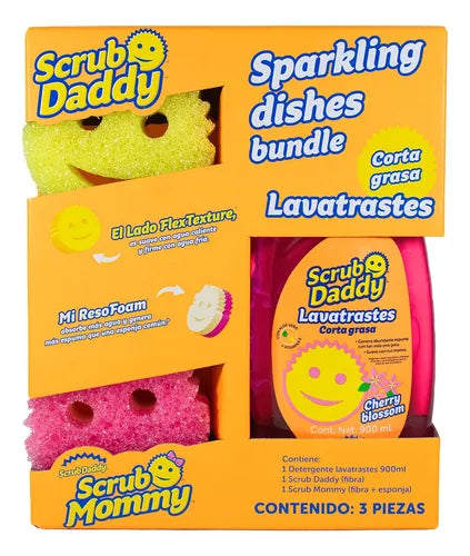 Sparkling Dishes Bundle | Lavatrastes + Scrub Daddy + Mommy Cherry Blossom